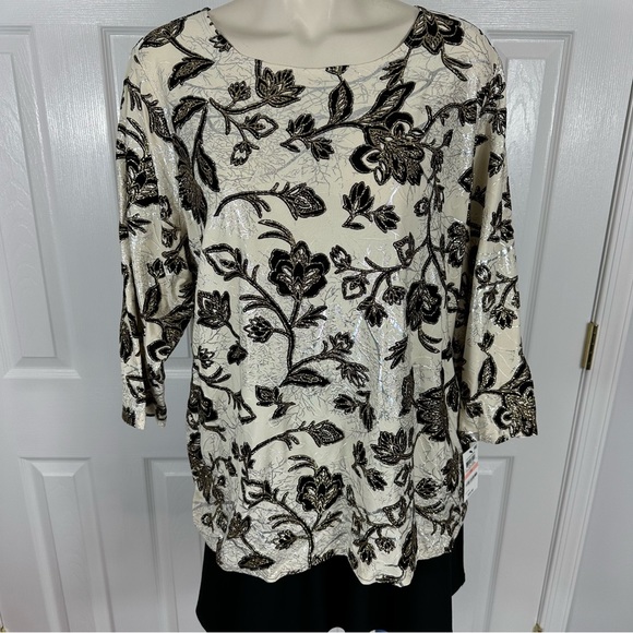 JM COLLECTION dress blouse Elegant black cream shimmer party top BEAUTIFUL 2X - Picture 5 of 13